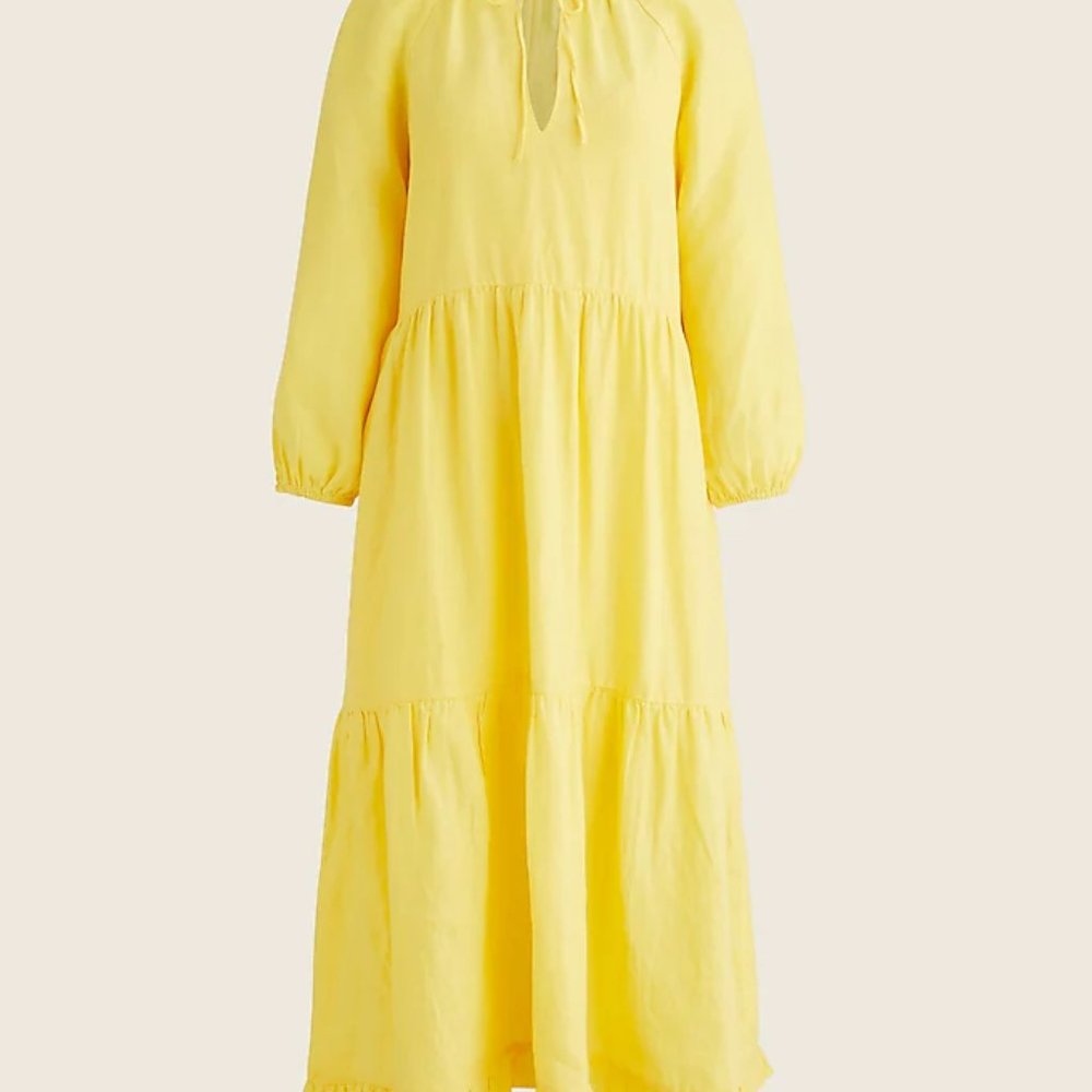 J. Crew Yellow Tiered Midi Dress